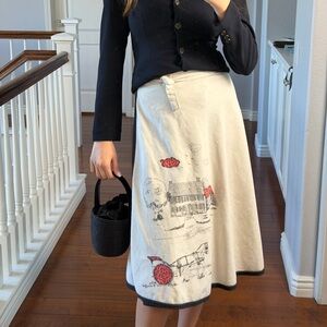 Chic Cream A-Line Skirt with Artistic Print